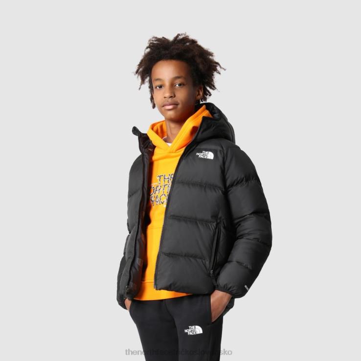 HLH081816 čierna The North Face chlapčenská obojstranná severná bunda s kapucňou s potlačou
