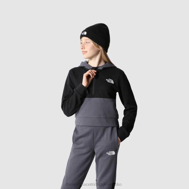 HLH081977 čierna The North Face dievčenská mikina s kapucňou na štvrtiny zips