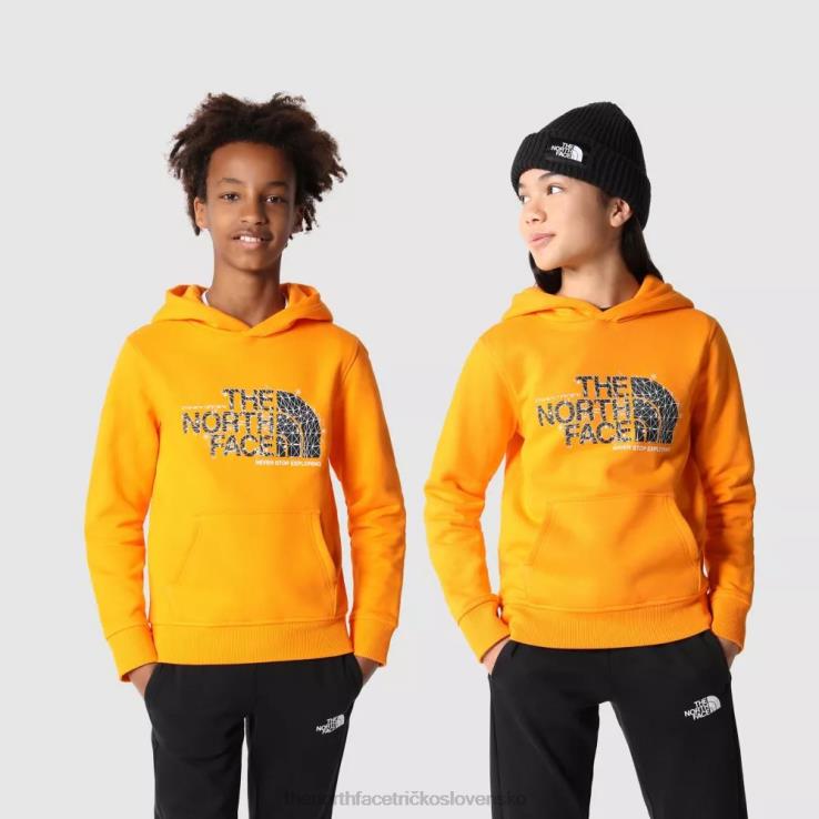 HLH082025 oranžová The North Face tínedžeri nakreslili mikinu s kapucňou