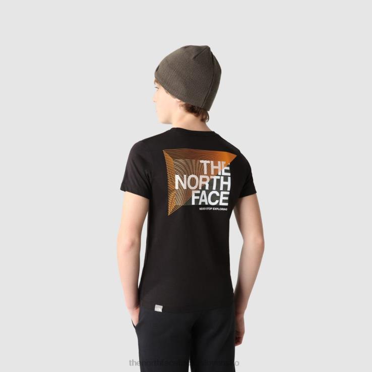 HLH082030 čierno-oranžová The North Face chlapčenské tričko s krátkym rukávom s grafikou čiernej oranžovej