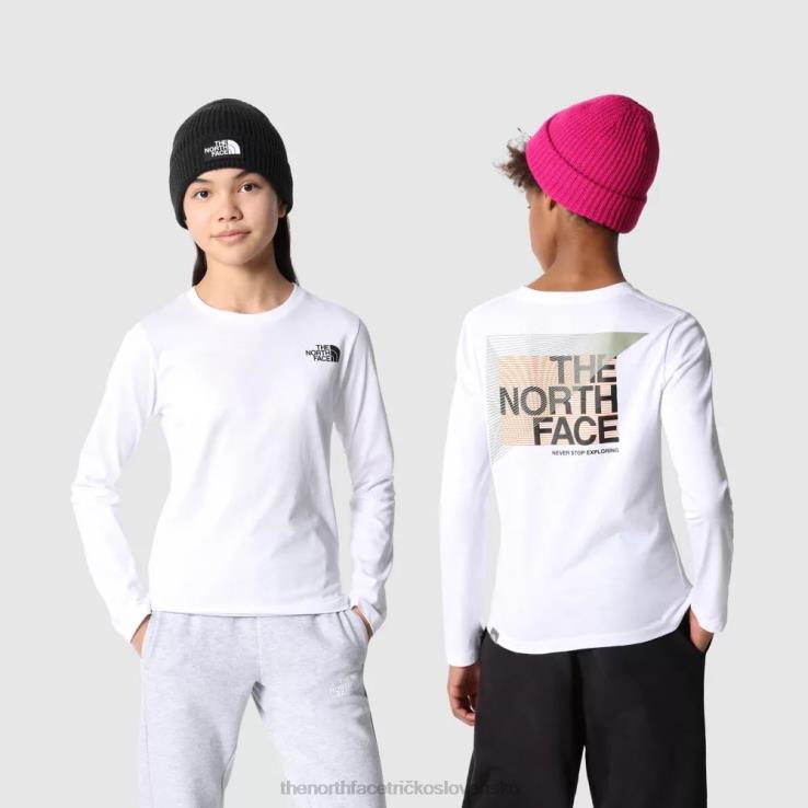 HLH082042 biely The North Face tínedžerské tričko s dlhým rukávom s grafikou