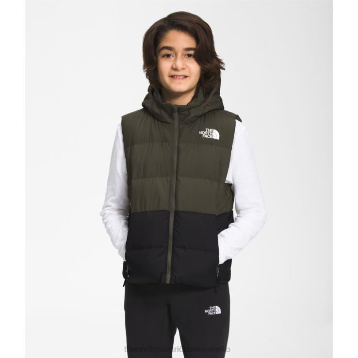 HLH085313 nová taupe zelená The North Face chlapčenská obojstranná vesta s kapucňou na sever