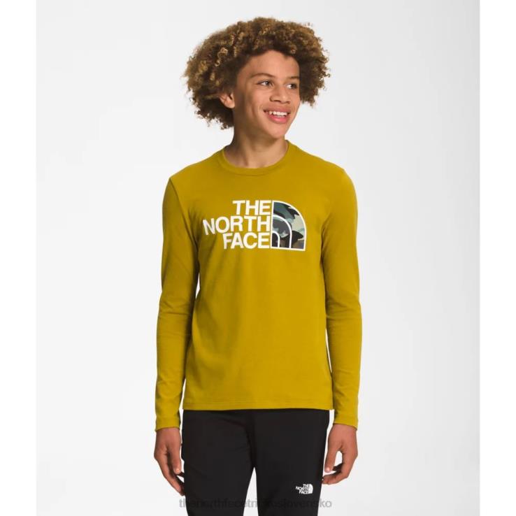 HLH085873 minerálne zlato The North Face chlapčenské tričko s dlhým rukávom s grafikou