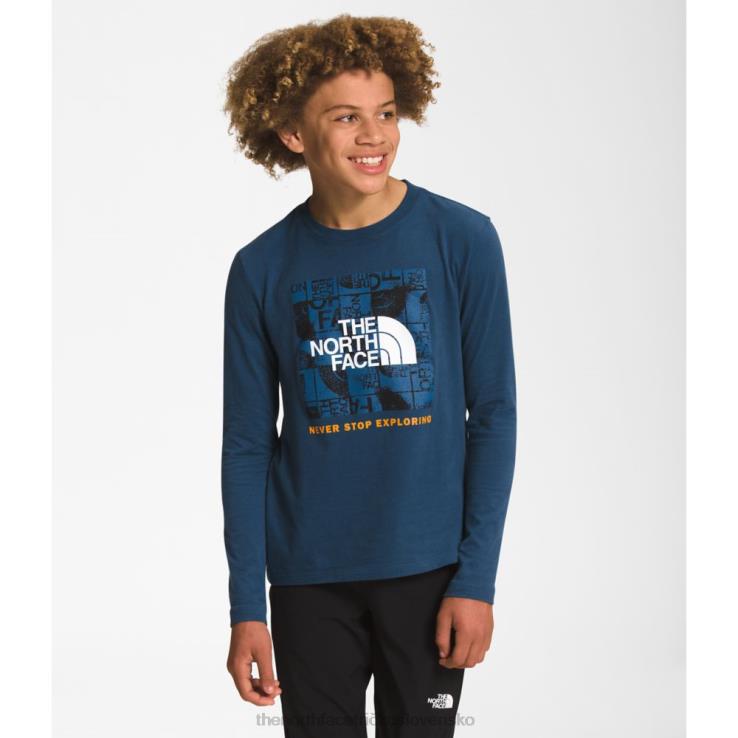 HLH085874 tienisté modré The North Face chlapčenské tričko s dlhým rukávom s grafikou