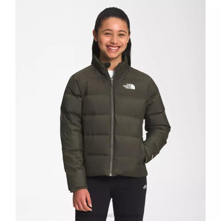 HLH085879 nová taupe zelená The North Face tínedžerská obojstranná severná páperová bunda