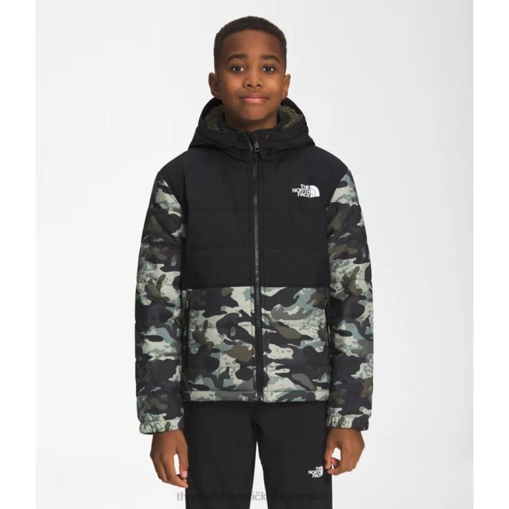 HLH085900 zelená The North Face Chlapčenská bunda s kapucňou a obojstrannou potlačou na zips