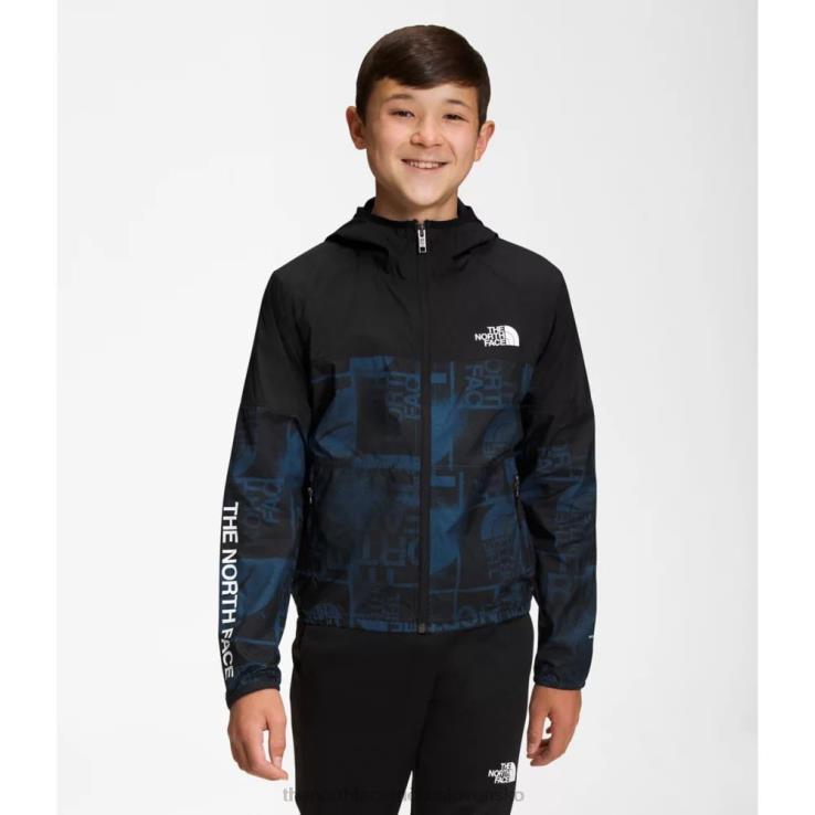 HLH085966 modrý sprej The North Face Chlapčenská veterná bunda s kapucňou s potlačou nikdy nezastaví