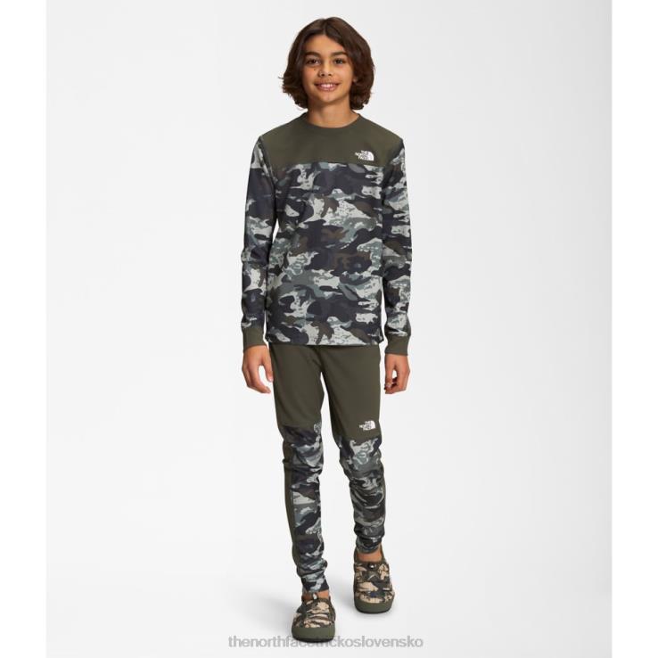 HLH086031 taupe zelená The North Face tínedžerská súprava základnej vrstvy vaflí s potlačou