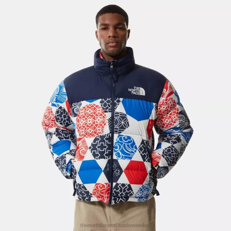 HLH081256 modrá ic geo The North Face pánska retro nuptse páperová bunda z roku 1996 s potlačou