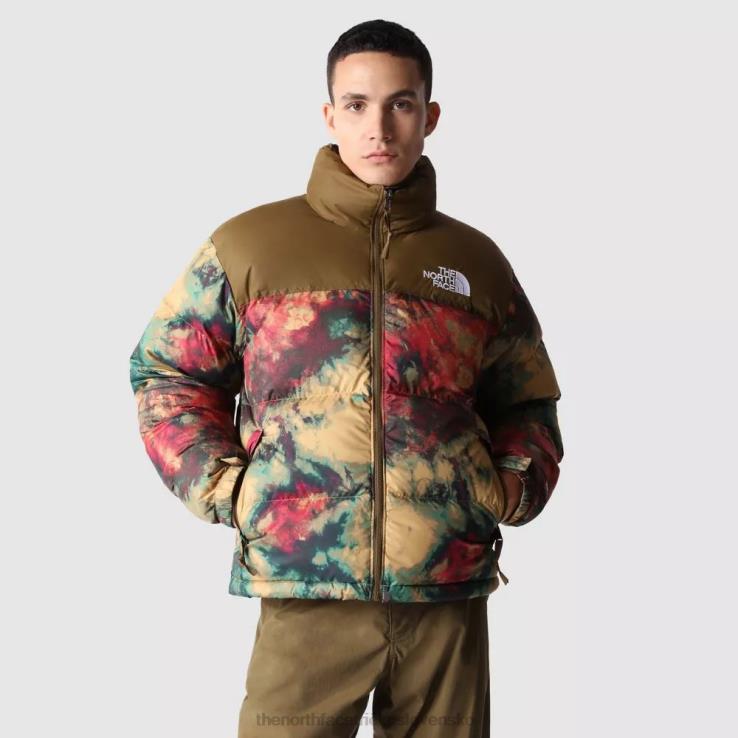HLH081258 hnedý ľad The North Face pánska retro nuptse páperová bunda z roku 1996 s potlačou