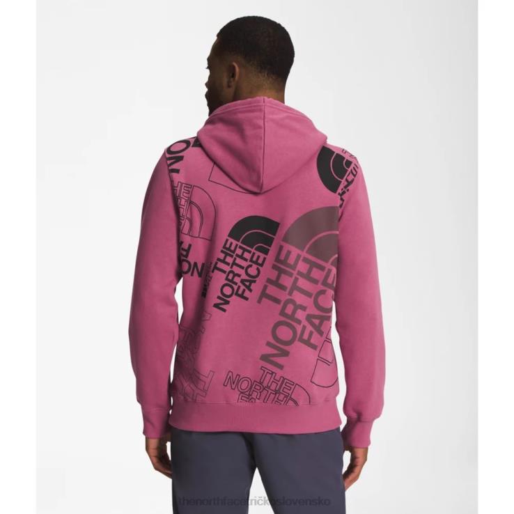 HLH085418 červená fialová The North Face pánska mikina s kapucňou s grafickým vstrekovaním