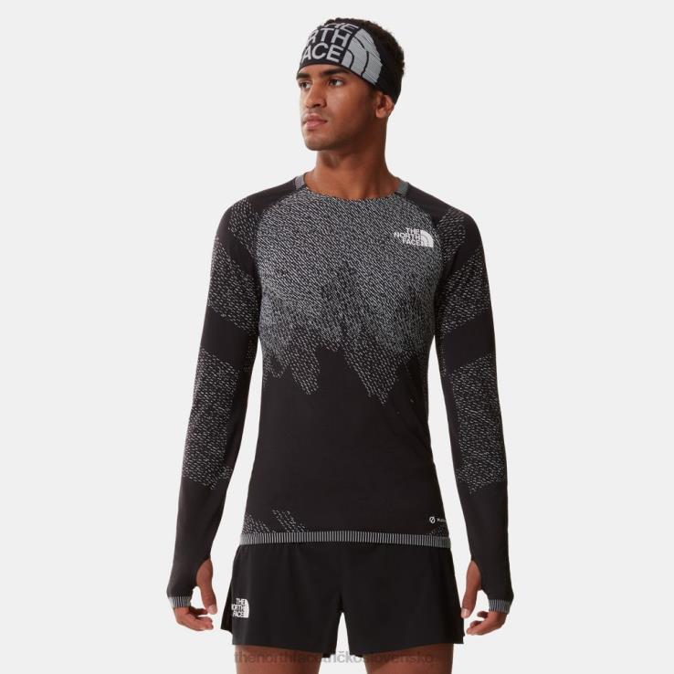 HLH081296 čierna biela The North Face pánska letová séria bezšvové tričko s dlhým rukávom čierna biela