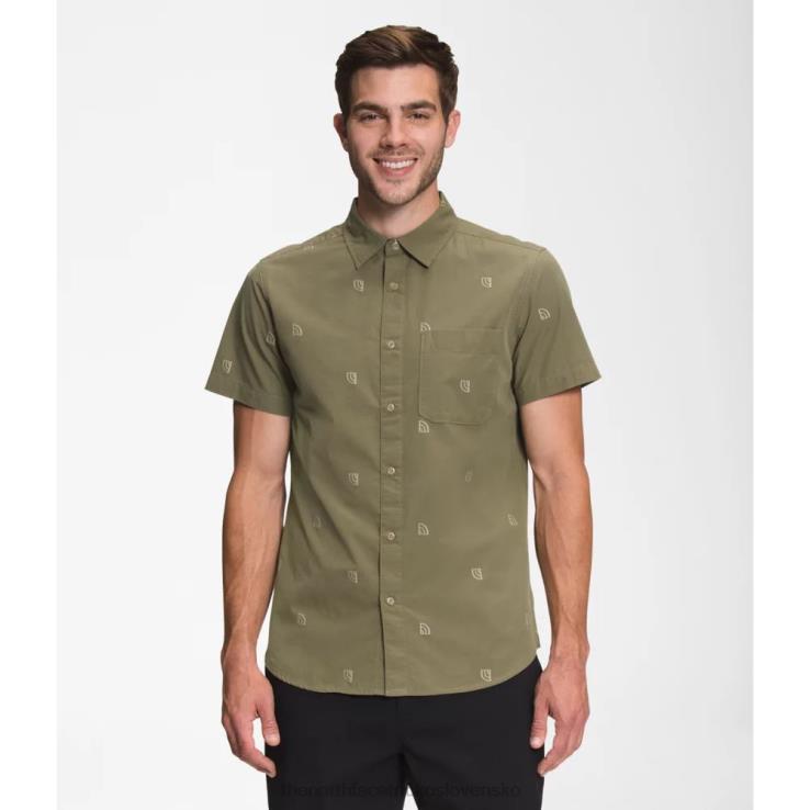 HLH083795 olivovo zelená The North Face pánska žakárová košeľa s krátkym rukávom