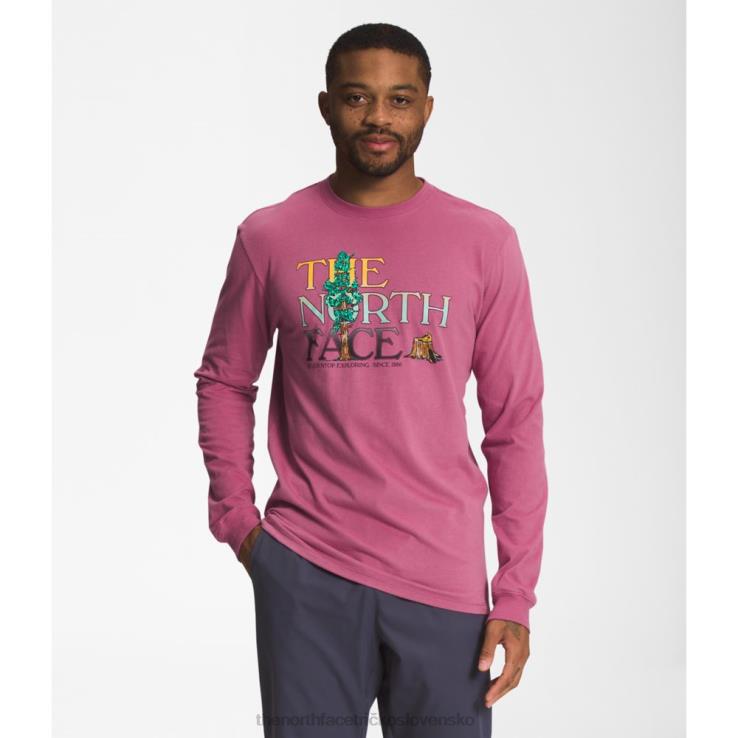 HLH085445 červená fialová The North Face pánske tričko s dlhým rukávom s grafickým vstrekovaním