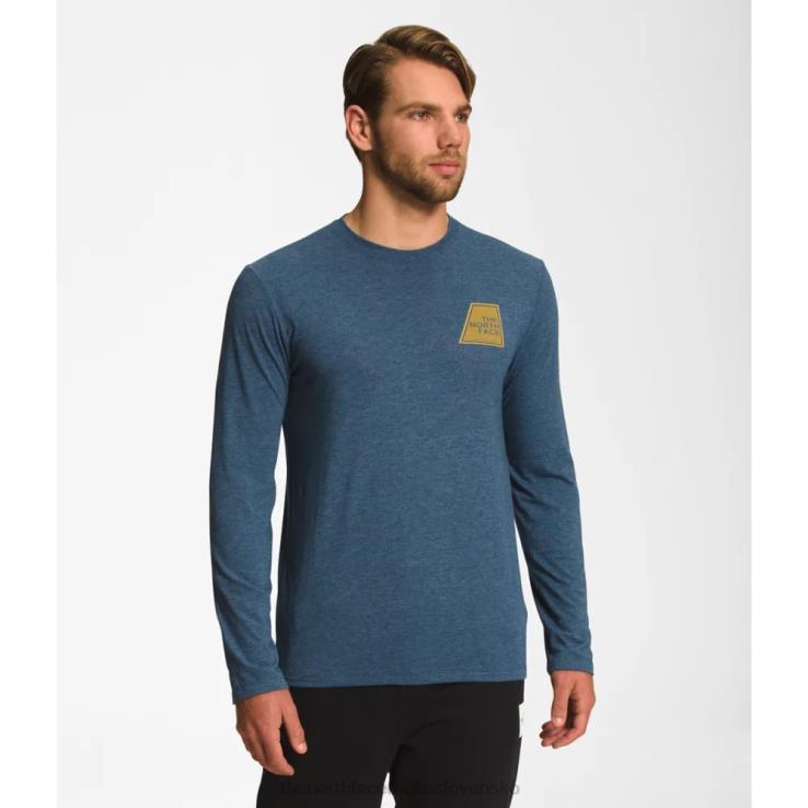 HLH085537 tienisté modré The North Face pánske tričko s dlhým rukávom, tri zmesové logo značky