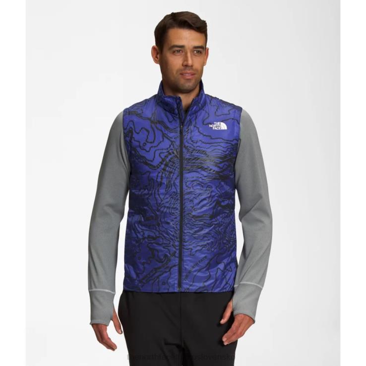 HLH086114 lapis modrý The North Face pánska zimná teplá zateplená vesta s potlačou