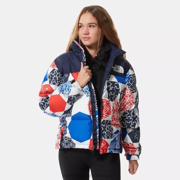 HLH081262 modrá ic geo The North Face dámska retro nuptse páperová bunda z roku 1996 s potlačou