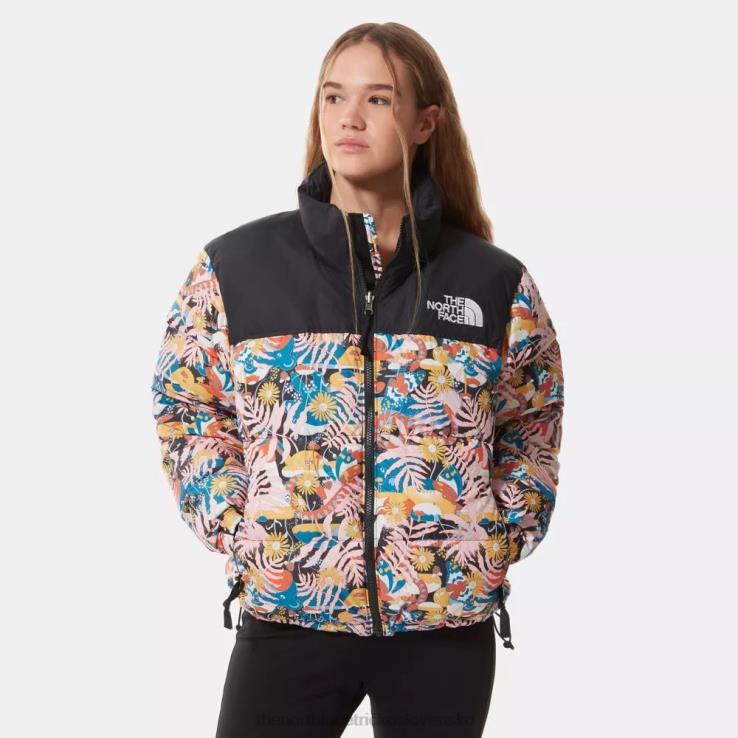 HLH081263 čierna The North Face dámska retro nuptse páperová bunda z roku 1996 s potlačou