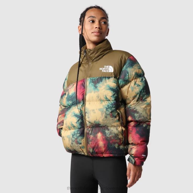 HLH081264 hnedý ľad The North Face dámska retro nuptse páperová bunda z roku 1996 s potlačou