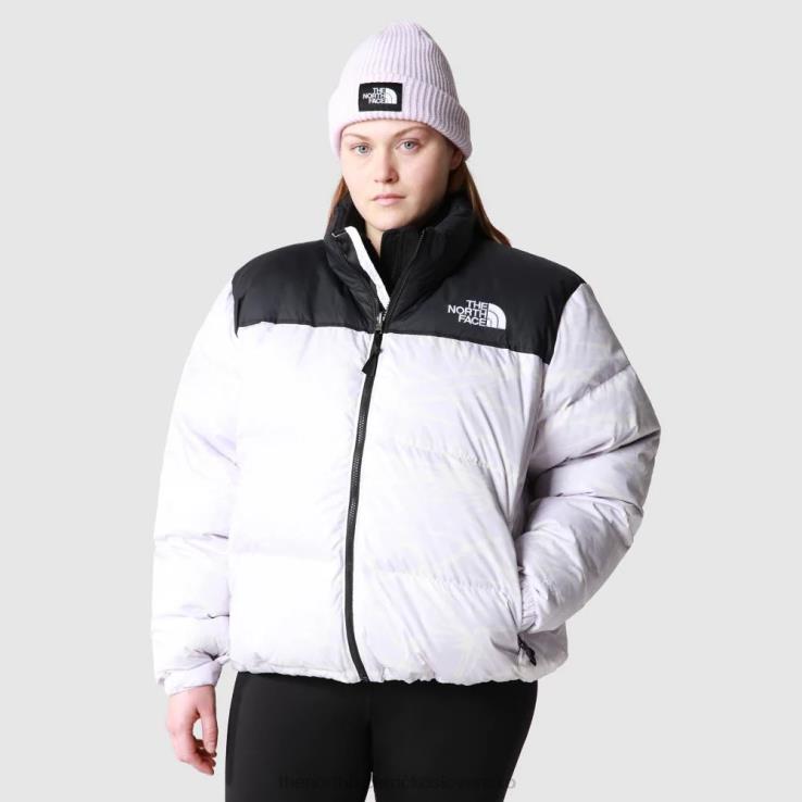 HLH081478 levanduľová hmla The North Face dámska retro nuptse páperová bunda s potlačou z roku 1996