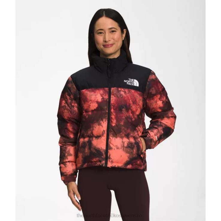 HLH084272 koralový východ slnka The North Face dámska retro nuptse bunda z roku 1996 s potlačou