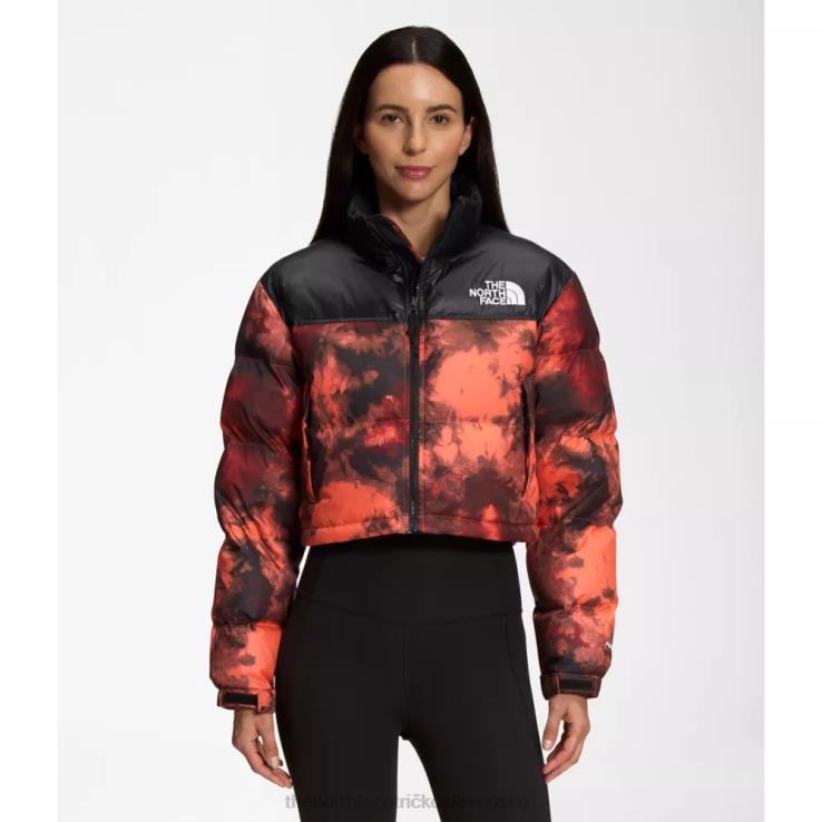 HLH084274 koralový východ slnka The North Face dámske krátke sako nuptse s potlačou